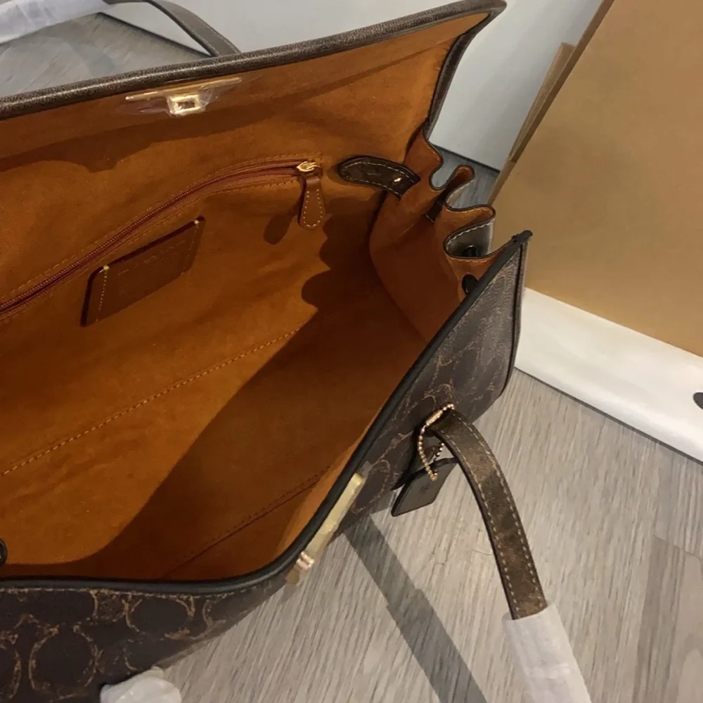 Coach Dark Brown Signature Canvas Shoulder Bag with Gold Logo